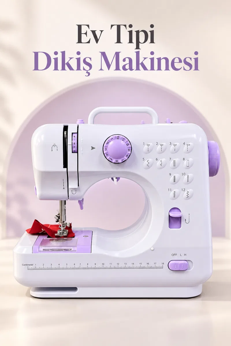 Ayak Pedallı Dikiş Makinesi Beyaz Lila Mini Tasarım