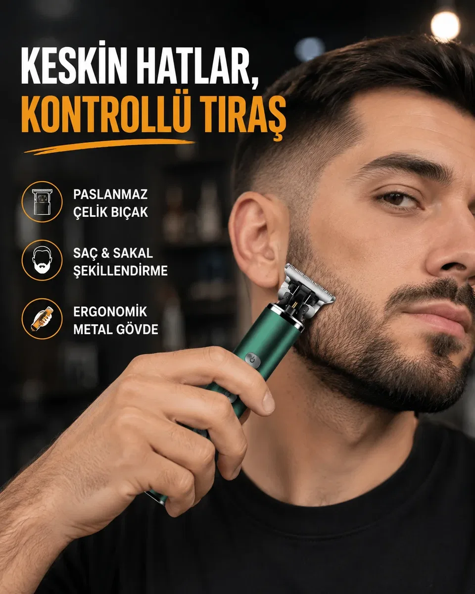 Şarjlı Erkek Tıraş Makinesi – 180 Dakika Pil Ömrü, 2. 5 Saat Hızlı Şarj, USB ve Powerbank Uyumlu