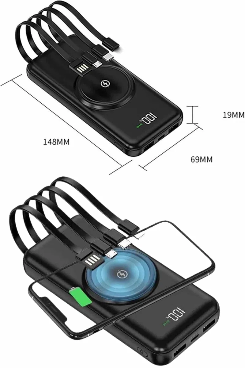 Wireless Powerbank 10000 Mah LED Ekranlı Dahili Kablolu Hızlı Şarj görsel 5