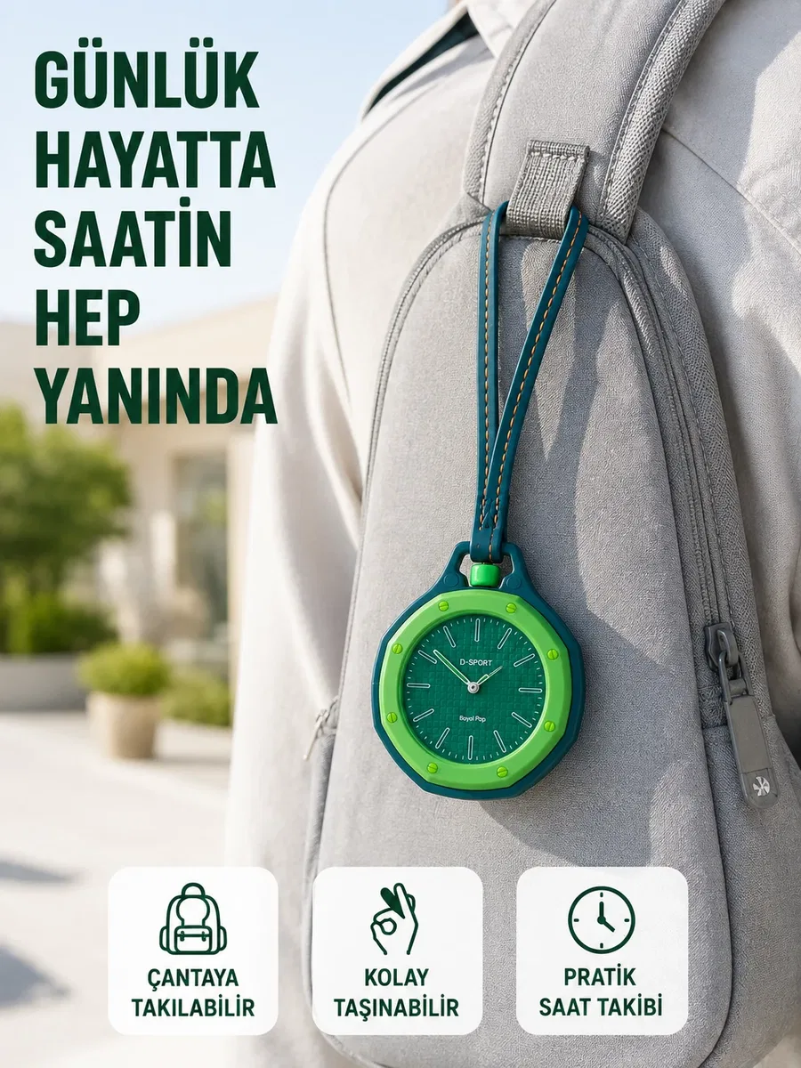 Çanta Charmı Askılı og Taşınabilir Saat Günlük Aksesuar Yeşil