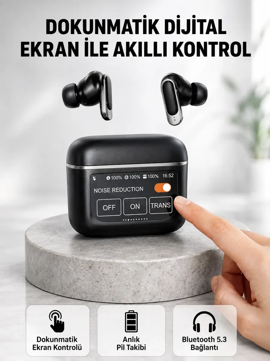 Bluetooth 5. 3 ANC Kablosuz Kulaklık – Dokunmatik Kontrol, Dijital Ekran ve Uzun Pil Ömrü