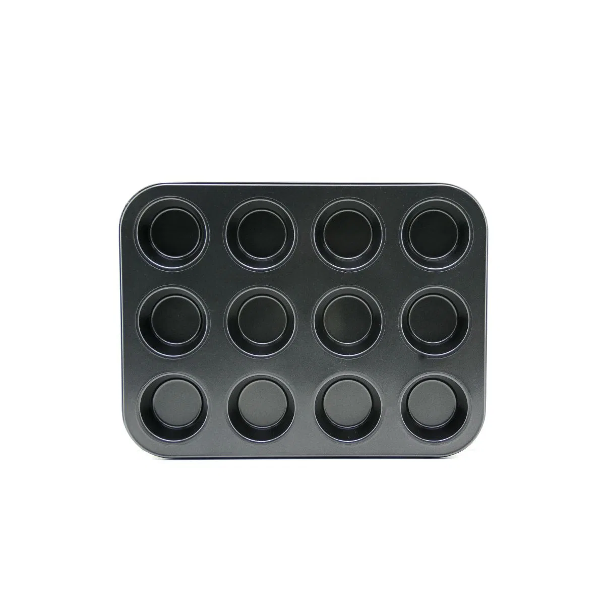 12 Gözlü Metal Muffin Kek Kalıbı - Siyah (Düz) görsel 2