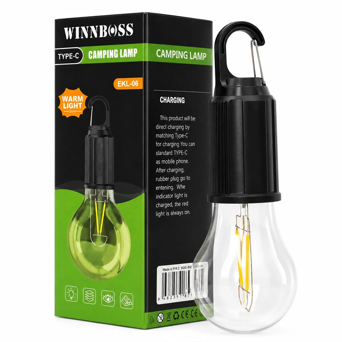 USB Şarjlı Rustik Kamp Lambası - 3 Kademe, Mandallı Askılı görsel 2