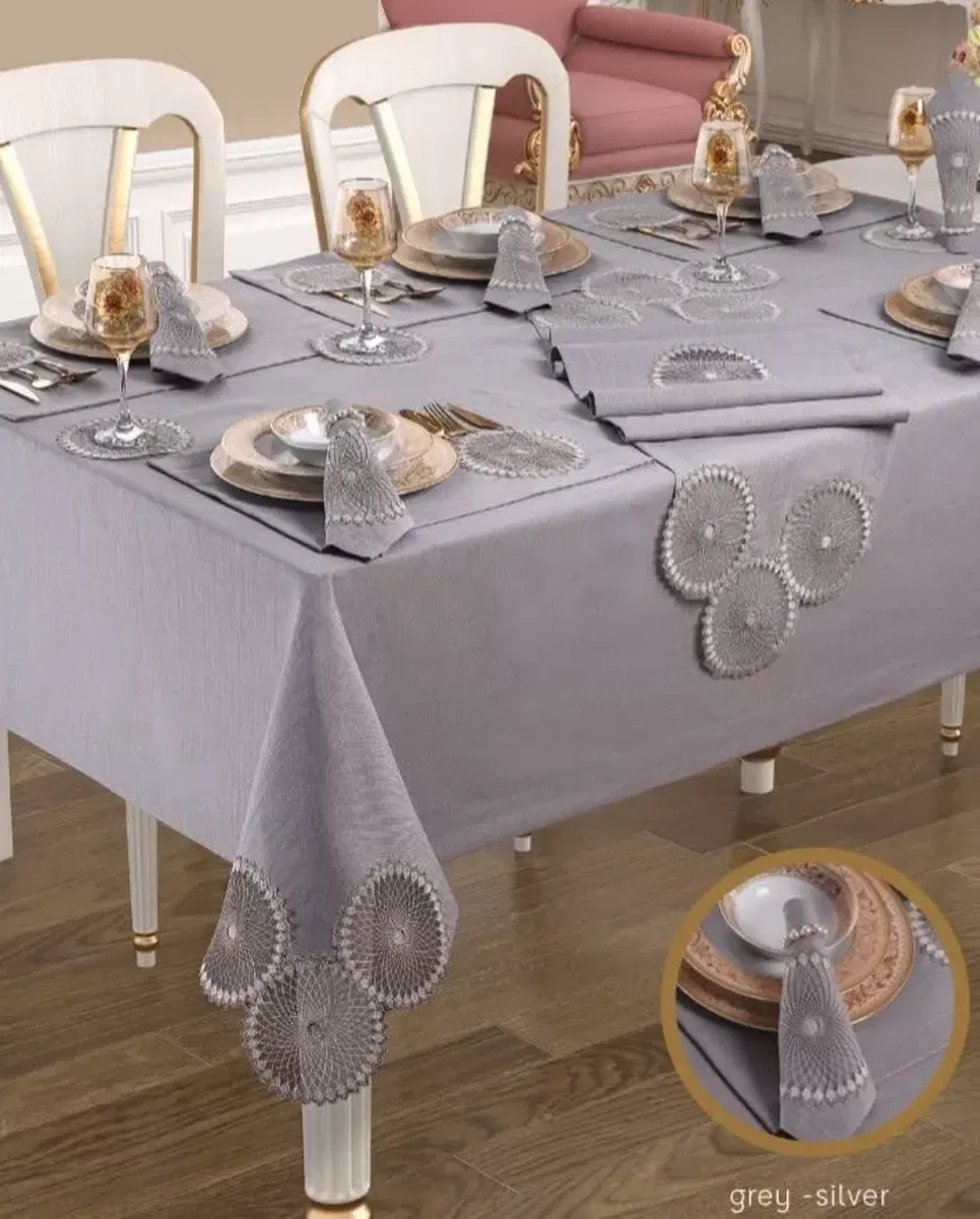 Planet Amerikan Servisli Gri-Silver 8 Kişilik 160 × 260 cm masa seti