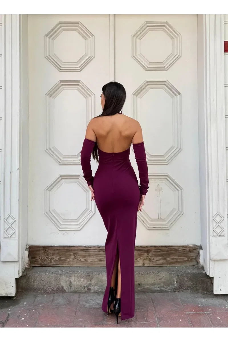 Kadın İnce İşçilik Krep Balıkçı Yaka Uzun Kol Elbise görsel 8