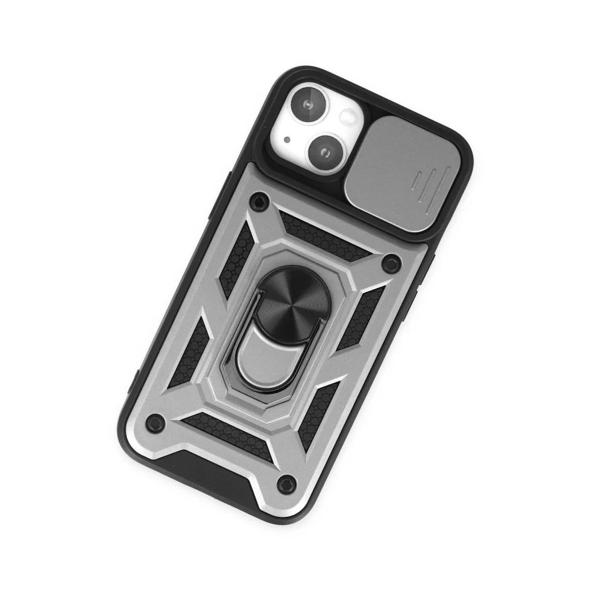 Apple İphone 14 Kılıf Pars Lens Yüzüklü Silikon - Gümüş görsel 3