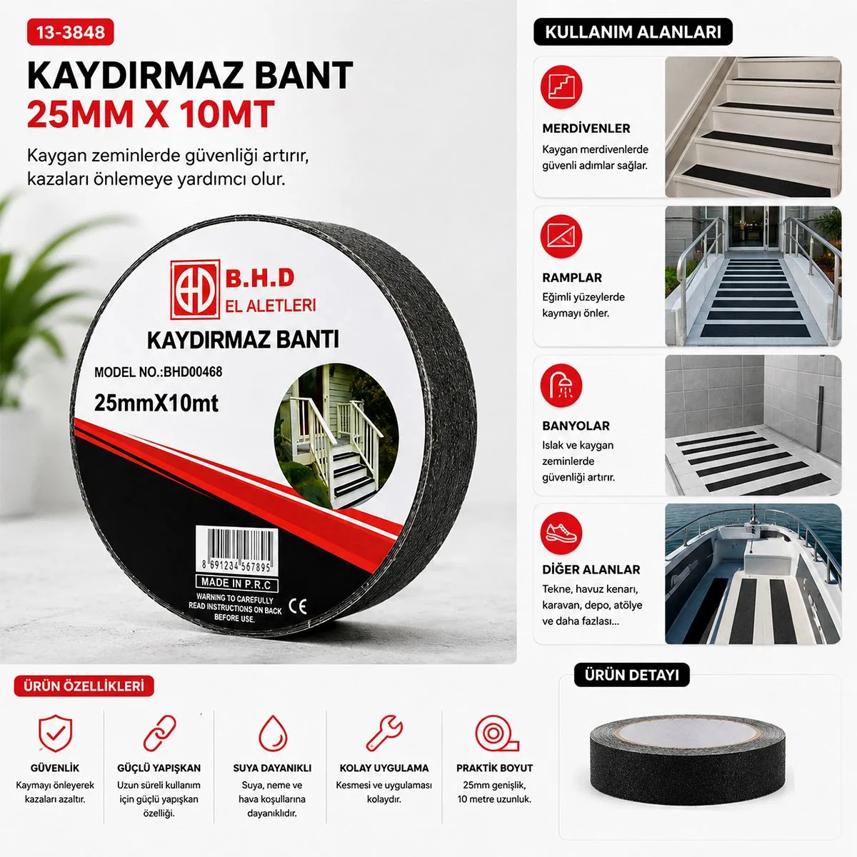 Kaydırmaz Bant 25 mm x 10 m Siyah görsel 3