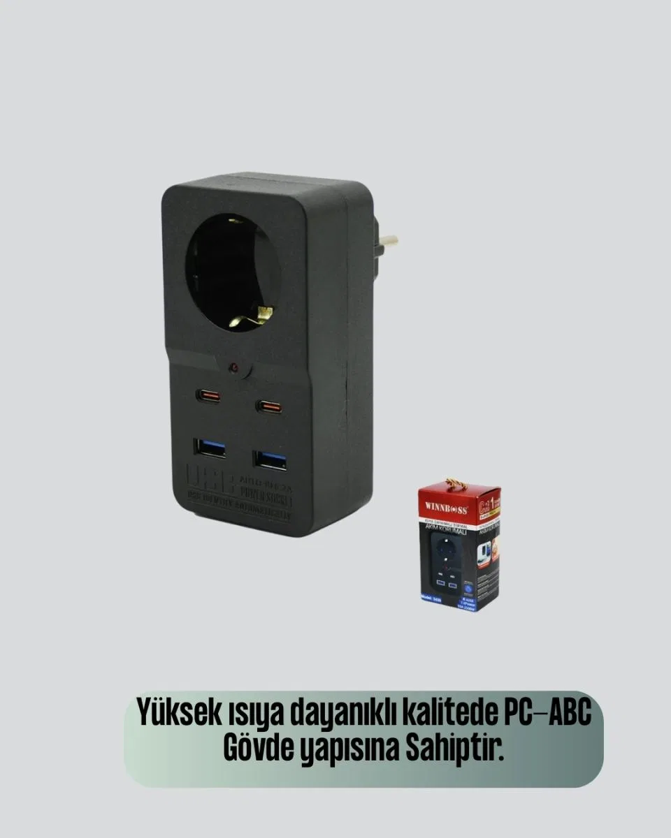 Termal Korumalı Priz Otomatik Çocuk Kilidi 4 Usb Type C görsel 4