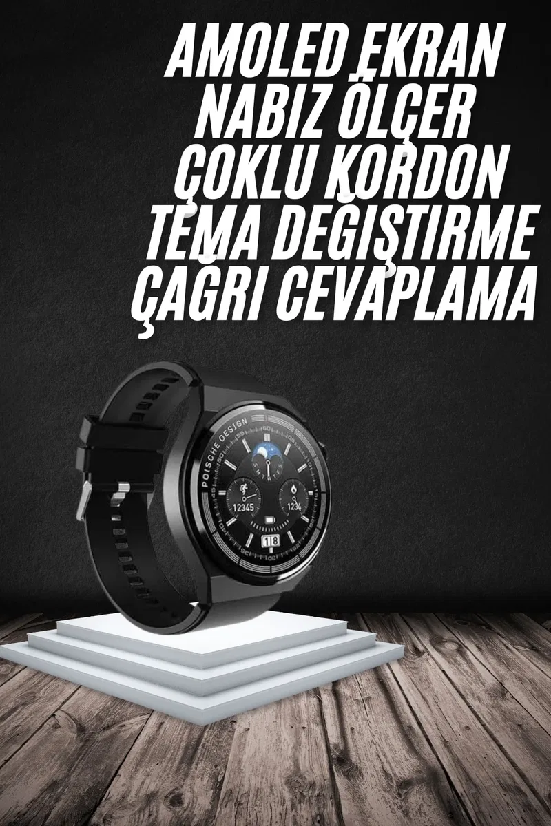 En Çok Tercih Edilen Akıllı Saat Amoled Ekran Nabız Sensörü GPS Uyumlu Adımsayar görsel 2