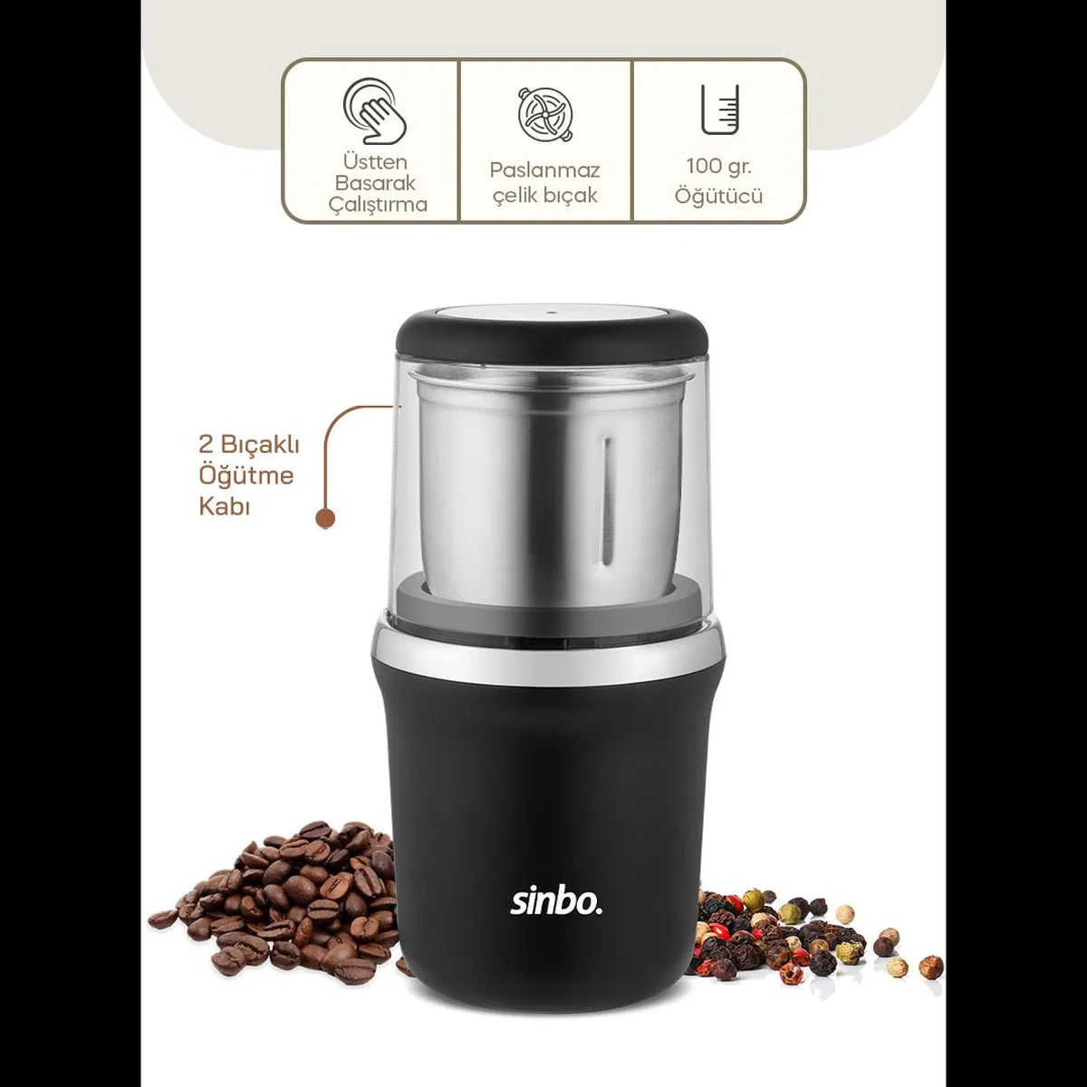 Kahve & Baharat Öğütücü 200W Çelik Bıçak 100g görsel 2