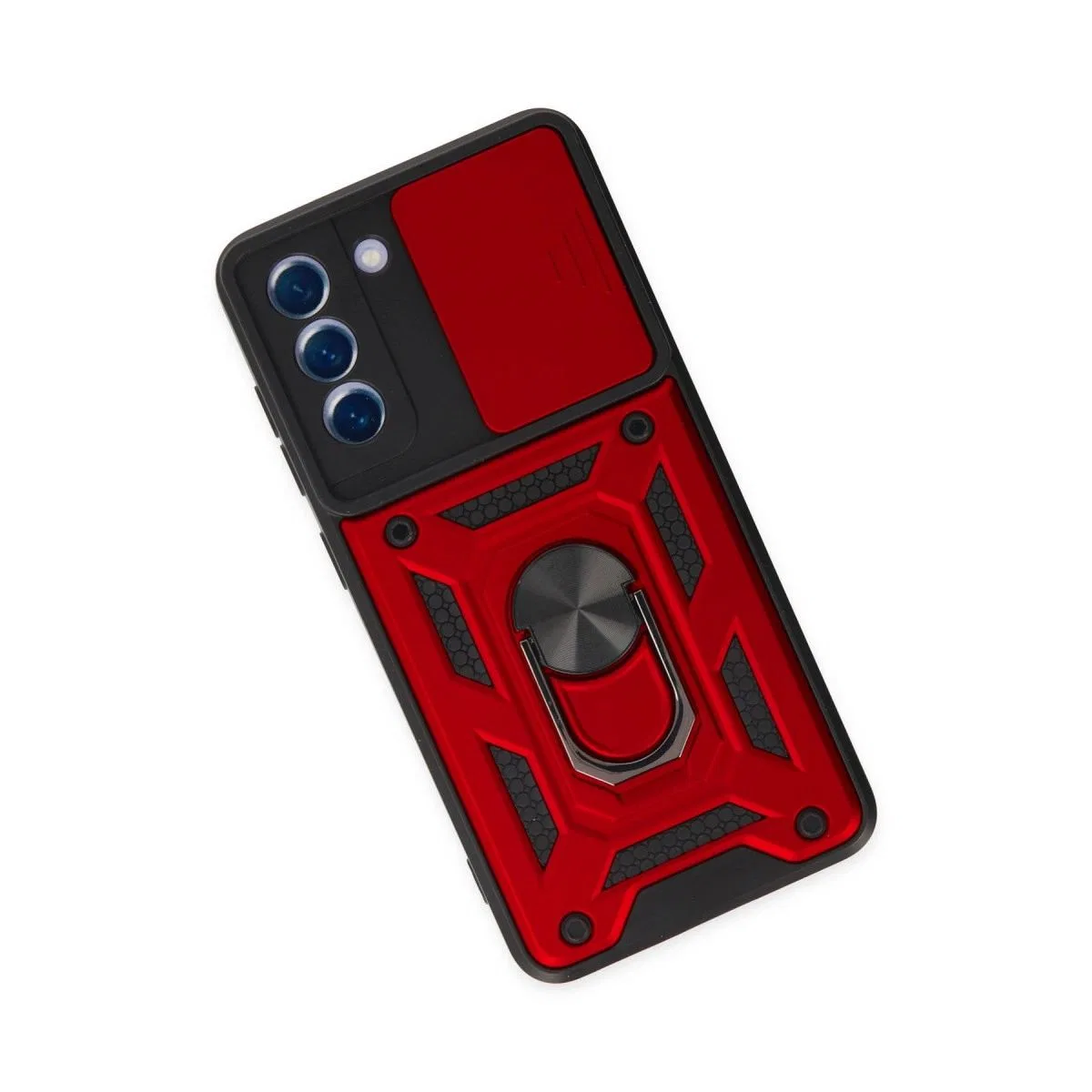 Samsung Galaxy S21 Fe Kılıf Pars Lens Yüzüklü Silikon - Kırmızı görsel 3