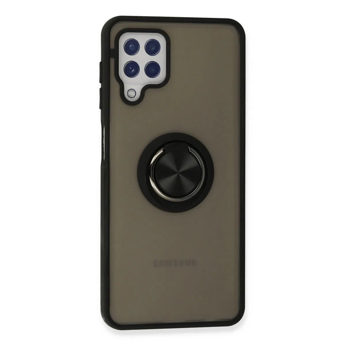 Samsung Galaxy A22 Kılıf Montreal Yüzüklü Silikon Kapak - Siyah görsel 3