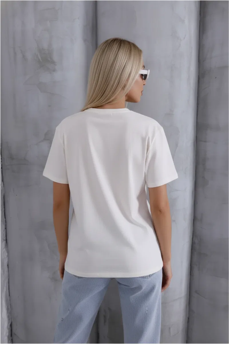 Kadın Ayarlanabilir Boy İp Detaylı T-Shirt görsel 3