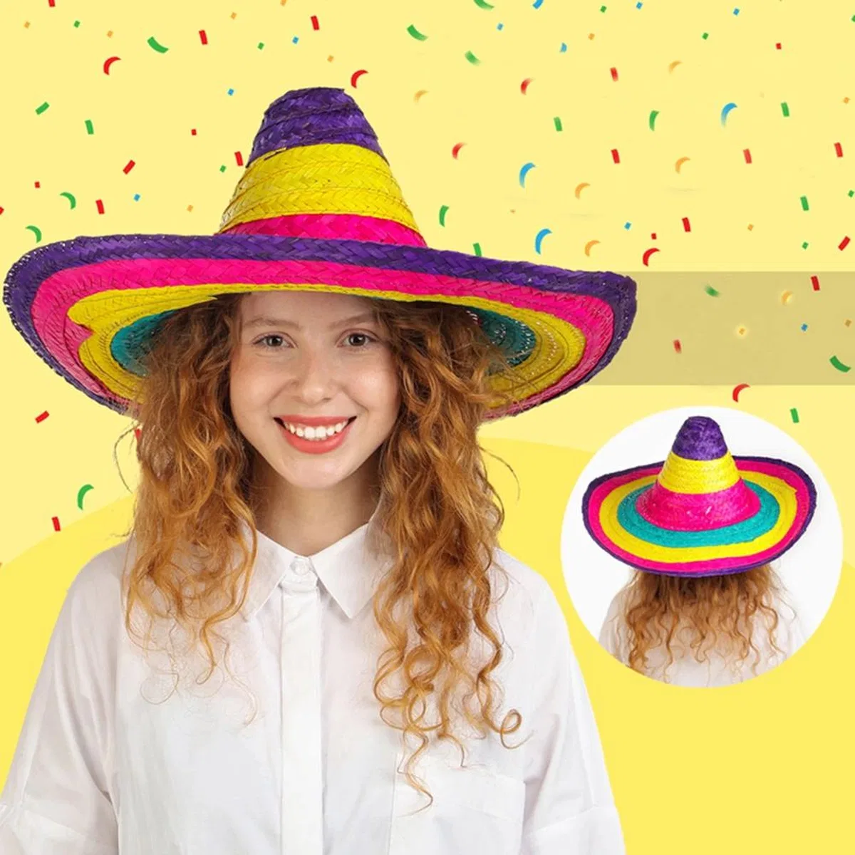 Sombrero Meksika Şapkası Renkli Örme Hasır Çocuk Boy görsel 4