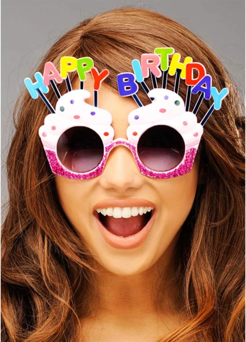 Happy Birthday Yazılı Beyaz Fuşya Renk Parti Gözlüğü 12x7 Cm görsel 2