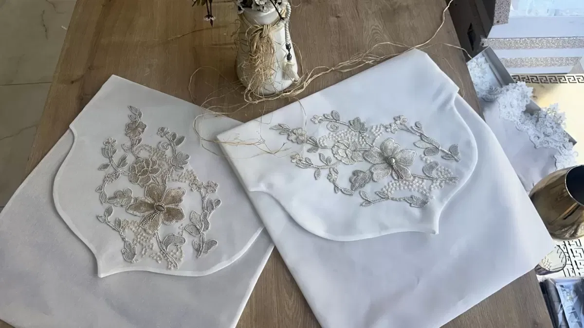 Fransız Güpürlü Zarf Bohça 50x50 cm Nişan Bohçası Söz Bohçası 3 Boyutlu Tekli Bohça