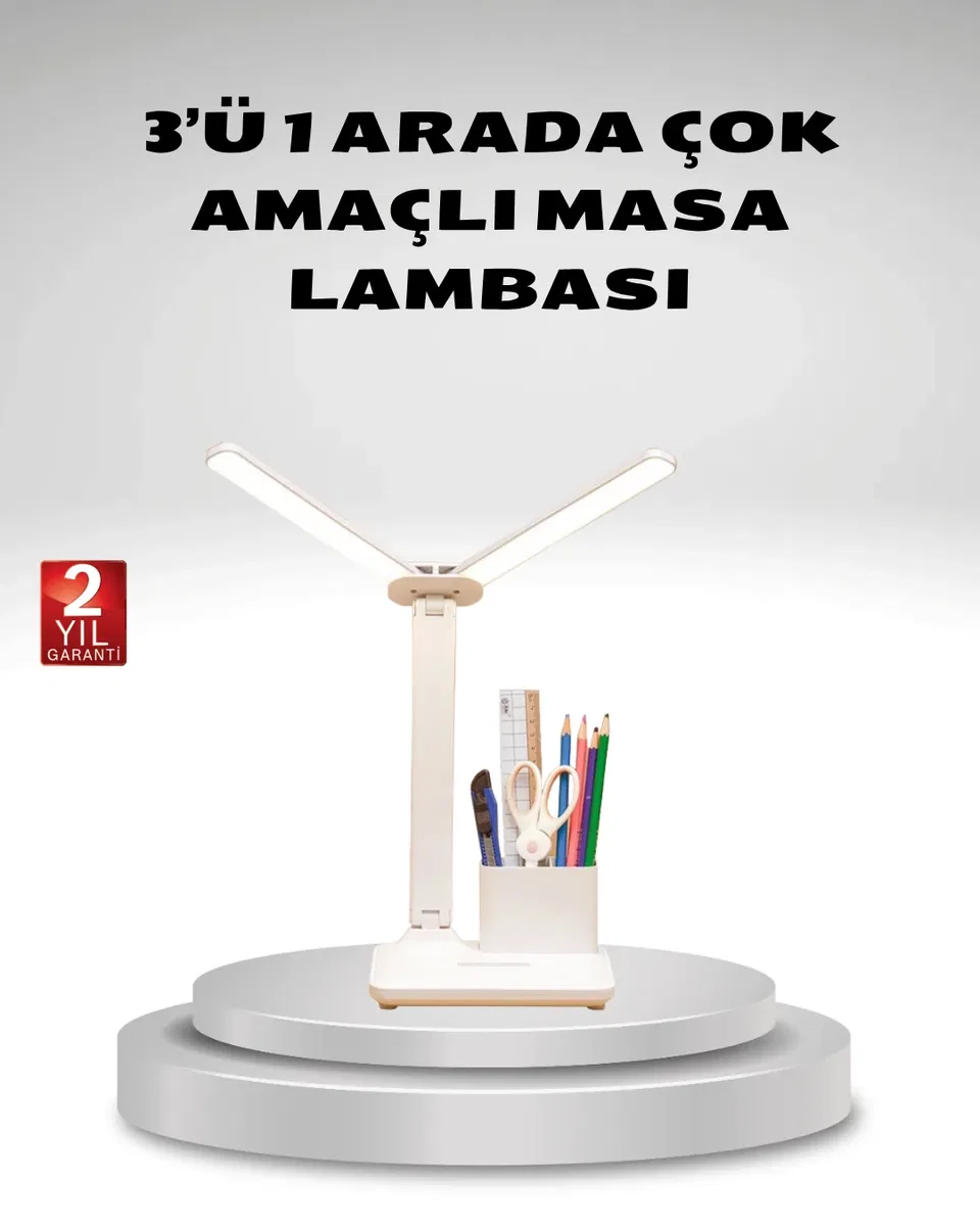 Kısılabilir LED Masa Lambası – Kalemlik ve Telefon Standlı, Göz Yormayan Işık