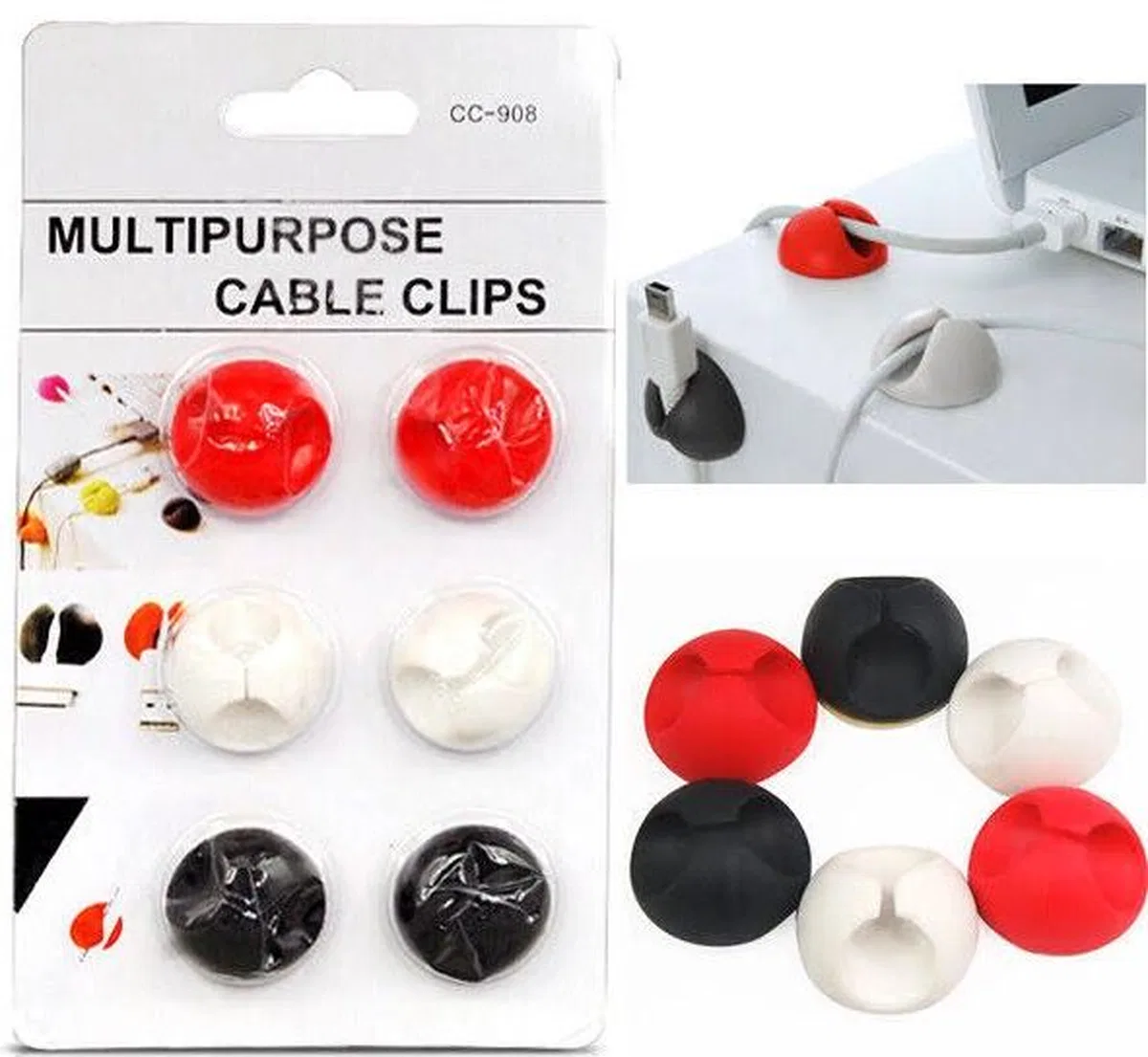 Yapışkanlı Kablo Sabitleyici Düzenleyici 6'lı Paket (2 Beyaz-2 Kırmızı-2 Siyah) Mz2023-38 görsel 3