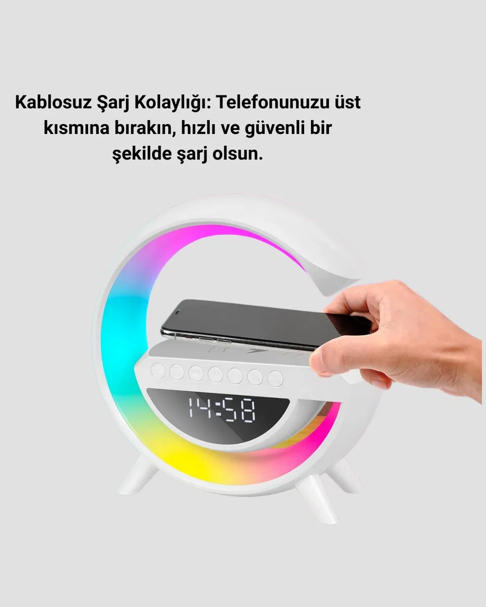 Renkli Işıklı 15W Kablosuz Şarjlı Masa Lambası görsel 2