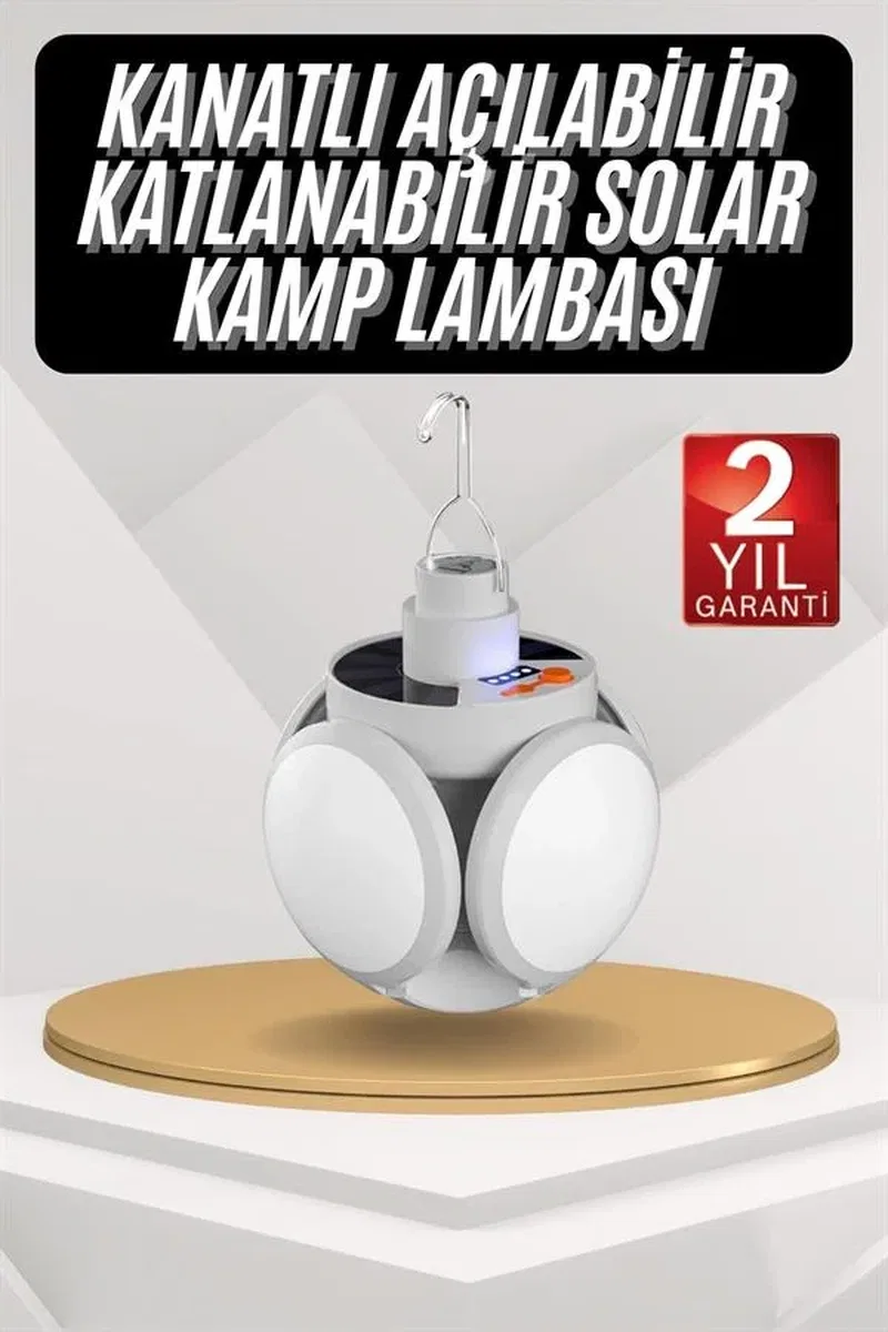 Kamp Lambası Güneş Enerjili Solar 5 Kanatlı Katlanır Lamba Karavan görsel 2