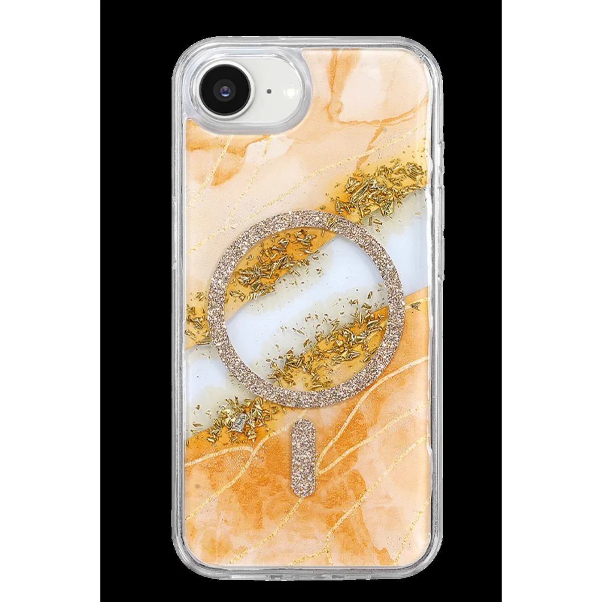 Onegif Apple İphone 17e Lotus Simli Magsafe Kapak - Turuncu görsel 2