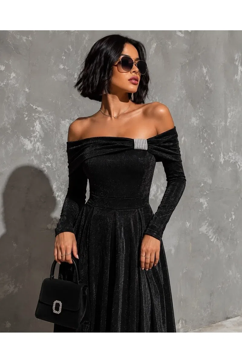 Kadın Trend Model Krep Straplez Abiye Elbise görsel 7