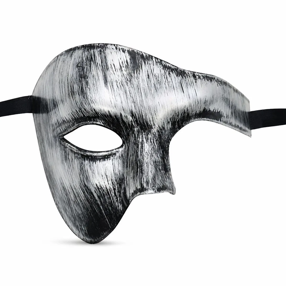 Antik Eskitme Gümüş Erkek Yarım Maske - Phantom Parti Balo Maskesi görsel 2