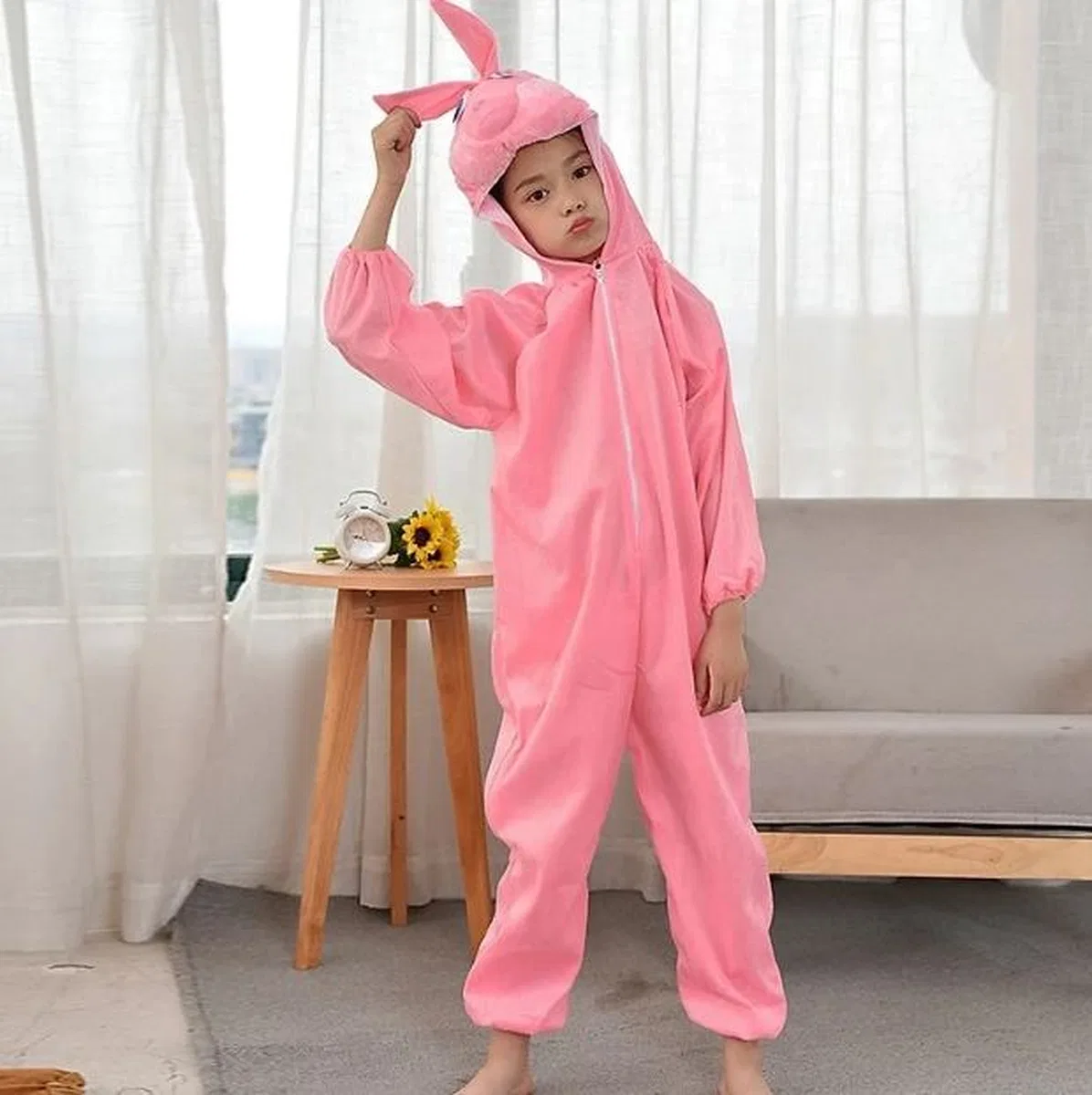 Çocuk Tavşan Kostümü Pembe Renk 6-7 Yaş 120 Cm görsel 2