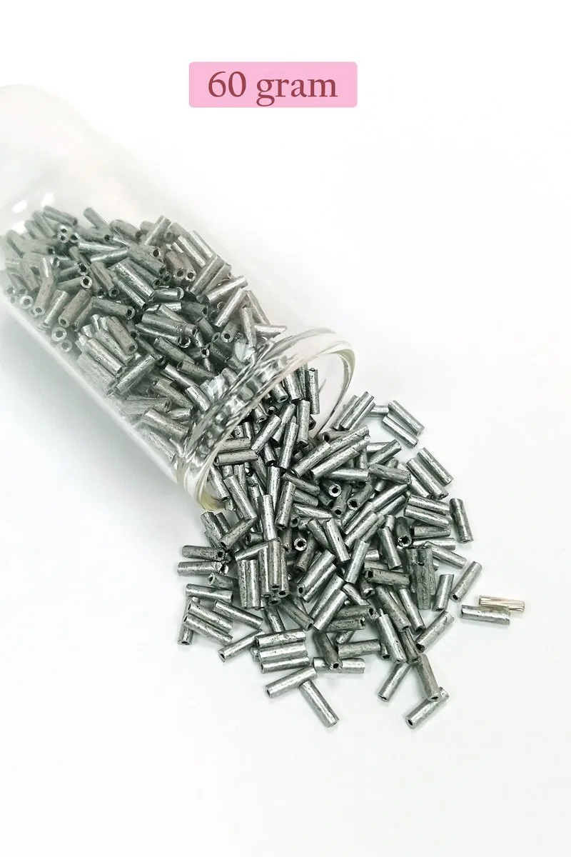 Uzun Boru Kesme Boncuk Çap 2mm Uzunluk 10 mm - 60 Gram - Desenli Gümüş - BNC283