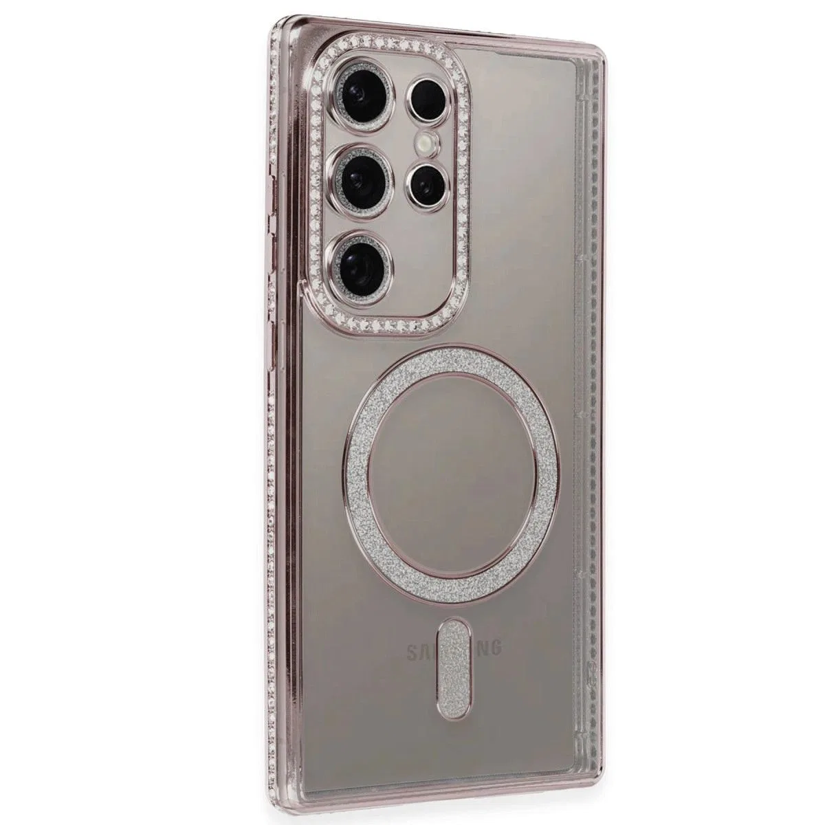 Samsung Galaxy S24 Ultra Kılıf Joke Simli Magneticsafe Kılıf - Pembe