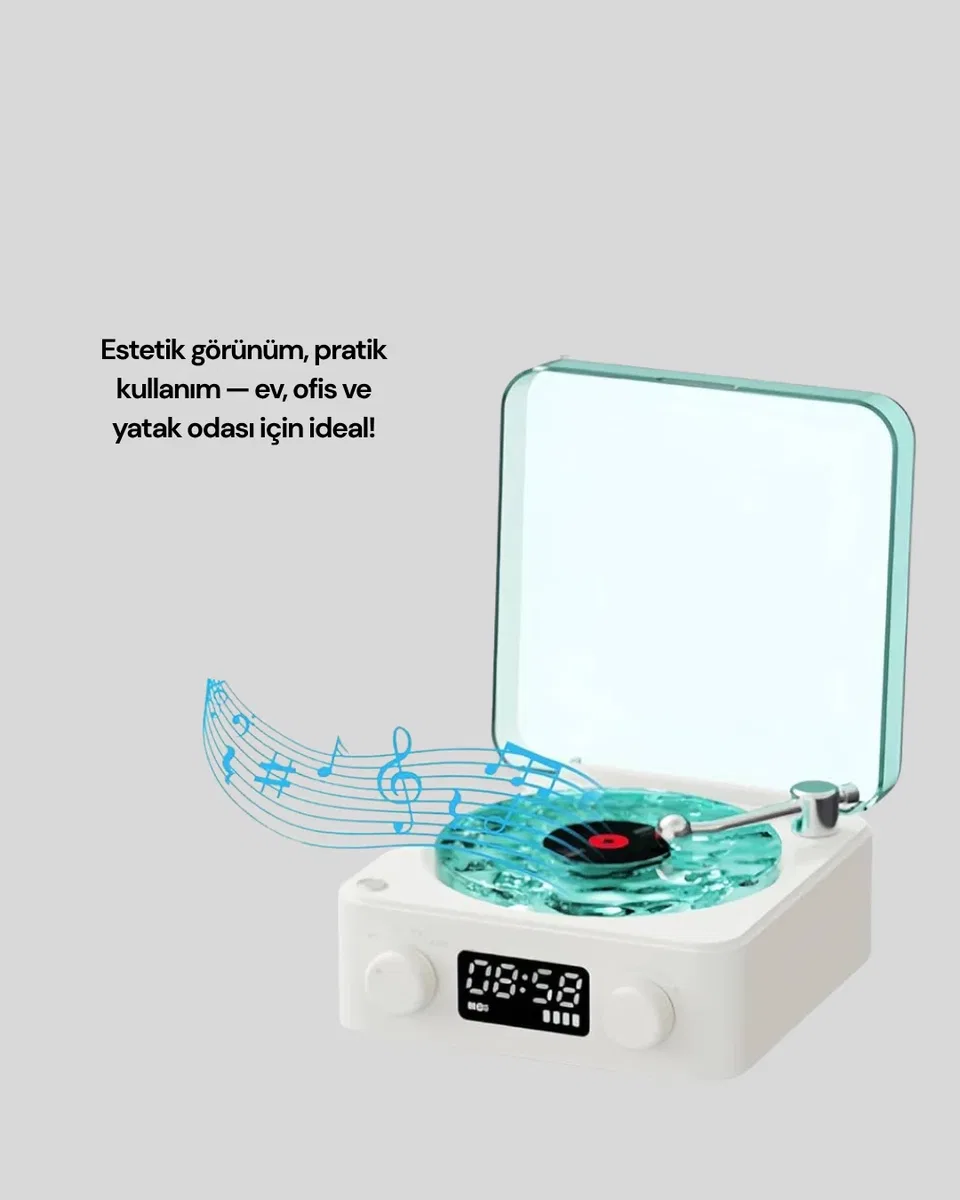 Retro Tasarımlı Gece Lambalı Bluetooth Hoparlör – Saat ve Pil Göstergeli görsel 5