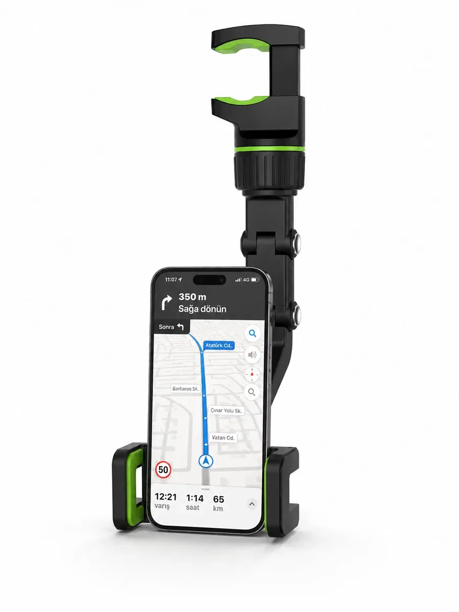 Araç İçi Dikiz Aynası Telefon Tutucu 360° Dönebilen Katlanabilir görsel 3