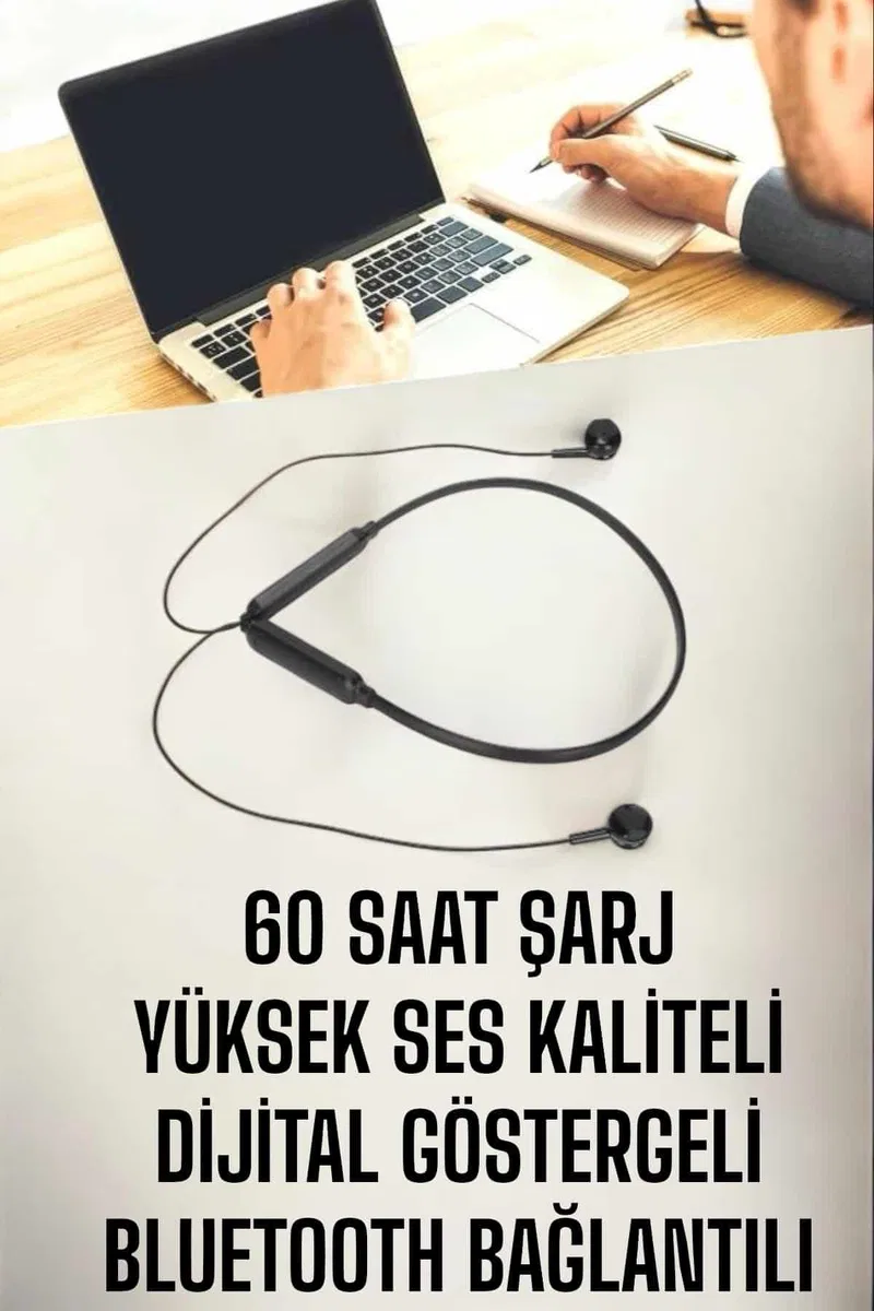 Kablolu Boyun Askılı Dijital Göstergeli Bluetooth Kulaklığı 60 Saat görsel 4