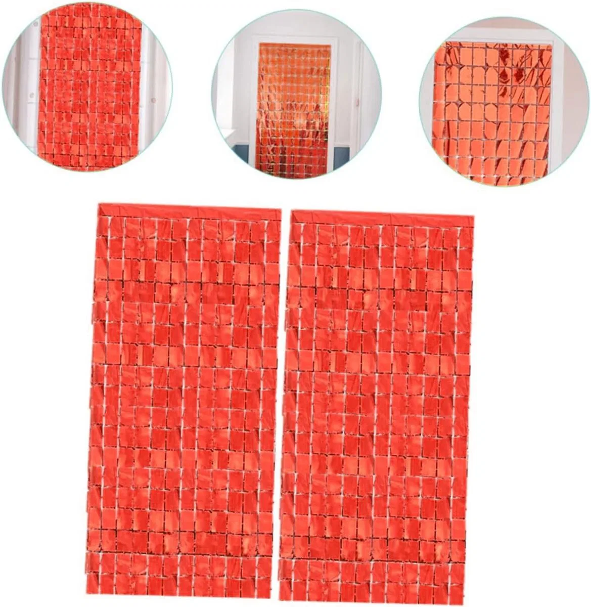 Ekstra Metalize Kırmızı Renk Disko Dikdörtgen Kesim Kapı Perdesi Dekorasyon 1x2 Metre görsel 3