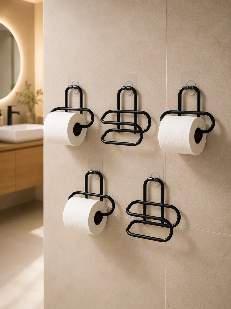 Siyah Metal WC Kağıtlık Yapışkanlı Tuvalet Kağıdı Rulo Tutucu 5 Adet Avantajlı Set görsel 5