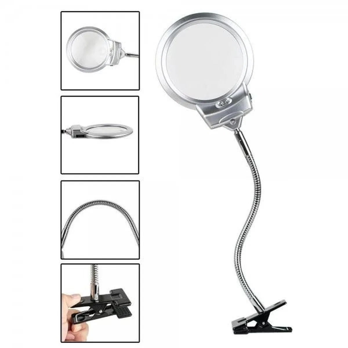 2. 5x130 Mm 5x24 Mm Led Aydınlatmalı Büyüteç, masa Üstü Metal Hortum Mandallımg15124c görsel 2