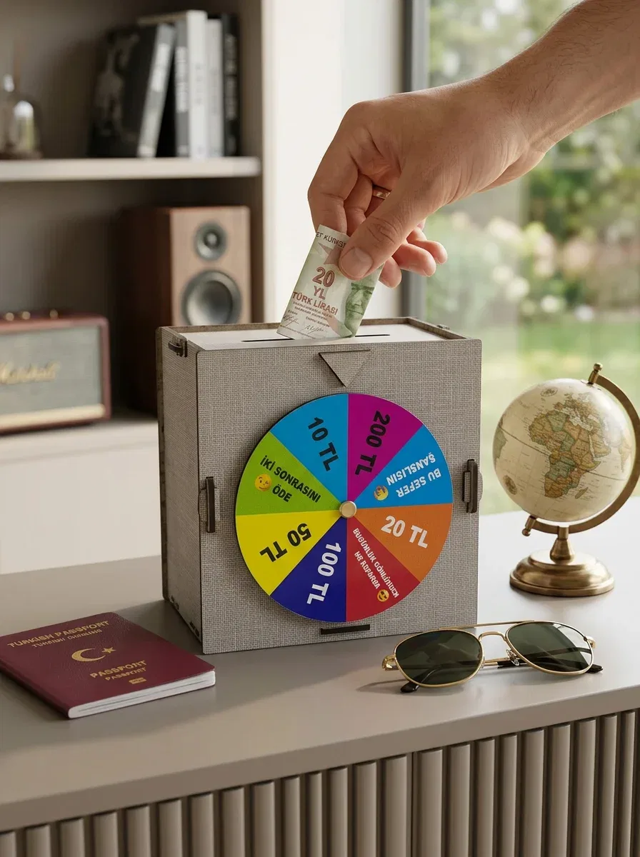 Para Biriktirme Challenge Kutusu Eğlenceli Şans Çarkı Ahşap Tasarruf Kumbarası görsel 4