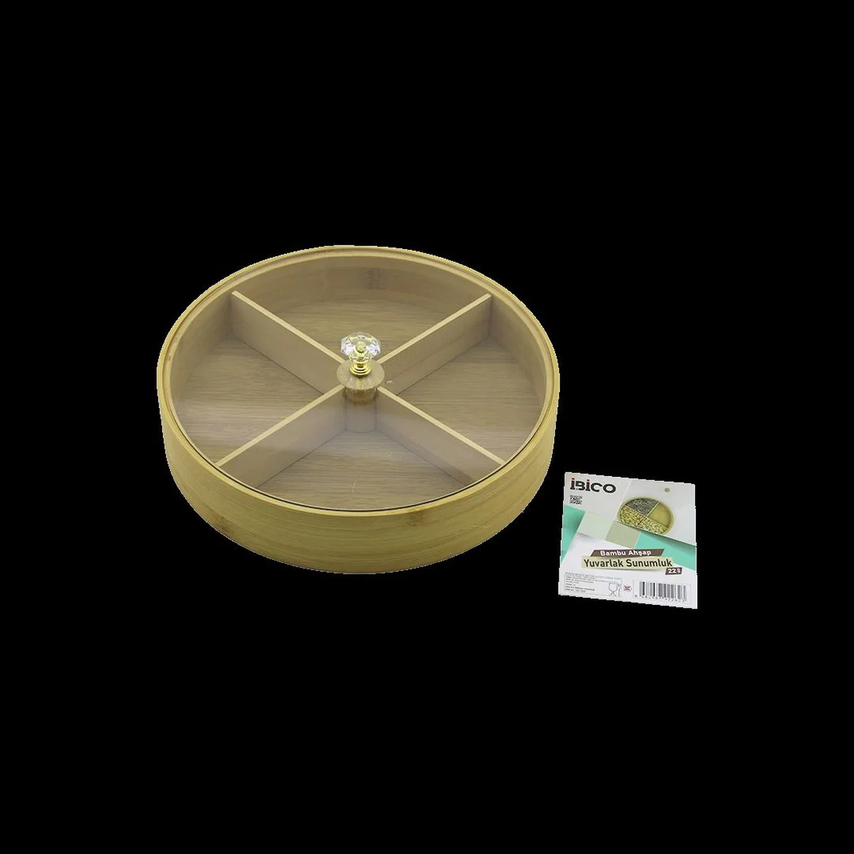 Bambu 4 Bölmeli Kapaklı Servis Sunum Kutusu 22 cm görsel 2