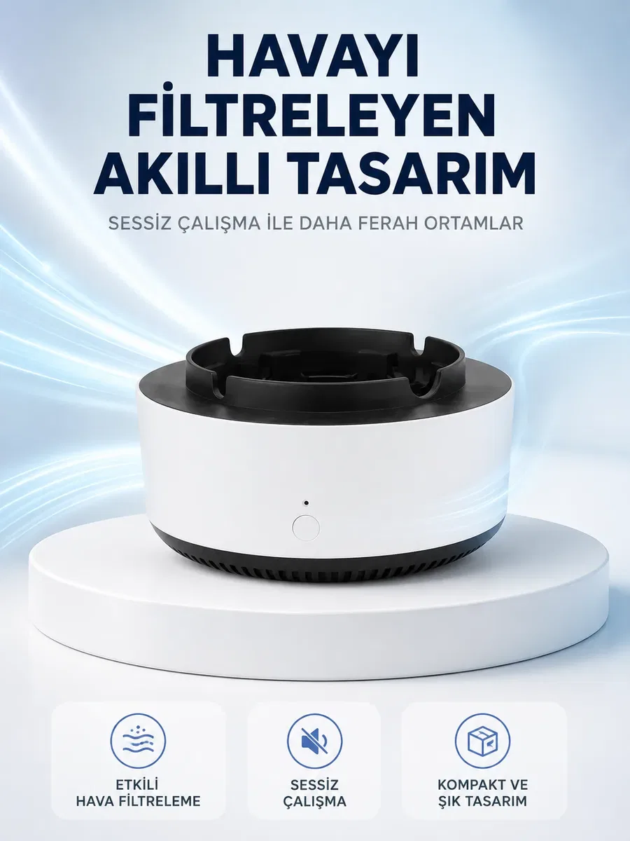 Hava Temizleyici Küllük, Duman Filtreli, Sessiz Çalışan, Şık Tasarım