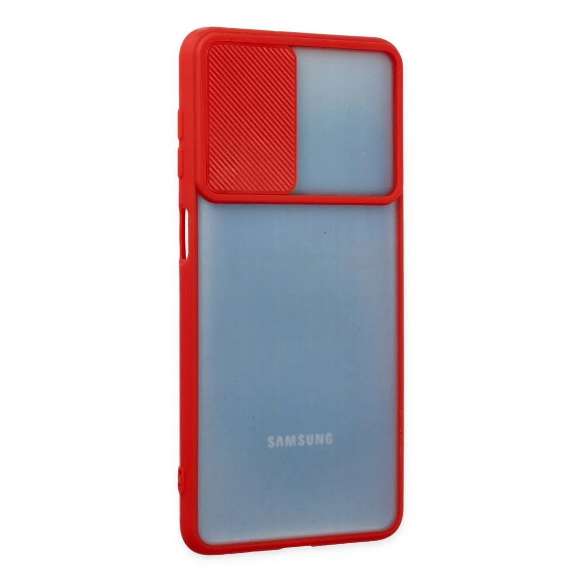 Samsung Galaxy M52 5g Kılıf Palm Buzlu Kamera Sürgülü Silikon - Kırmızı görsel 2