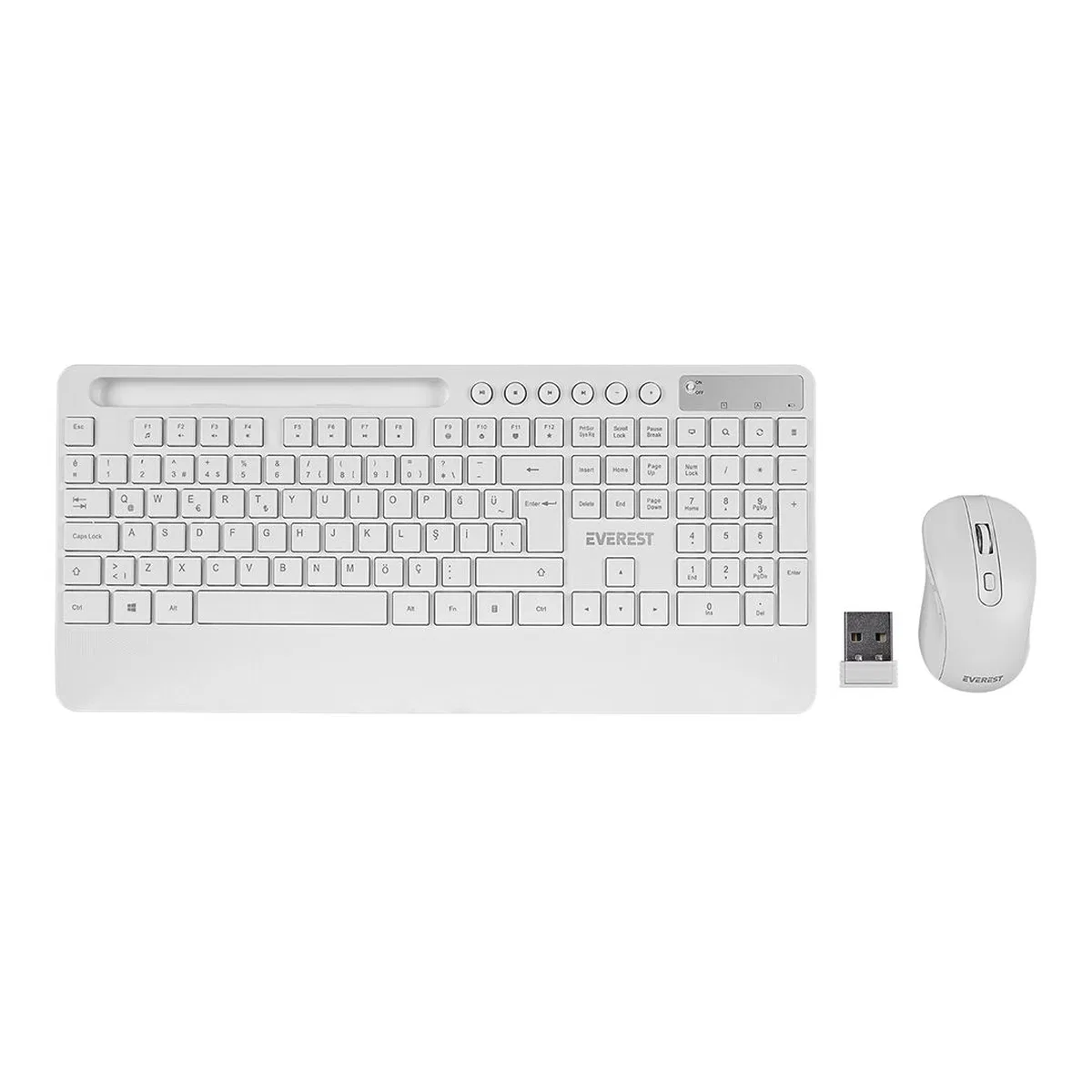 Kablosuz Klavye Mouse Seti - Tablet/Telefon Standlı - Beyaz - Q Klavye görsel 2