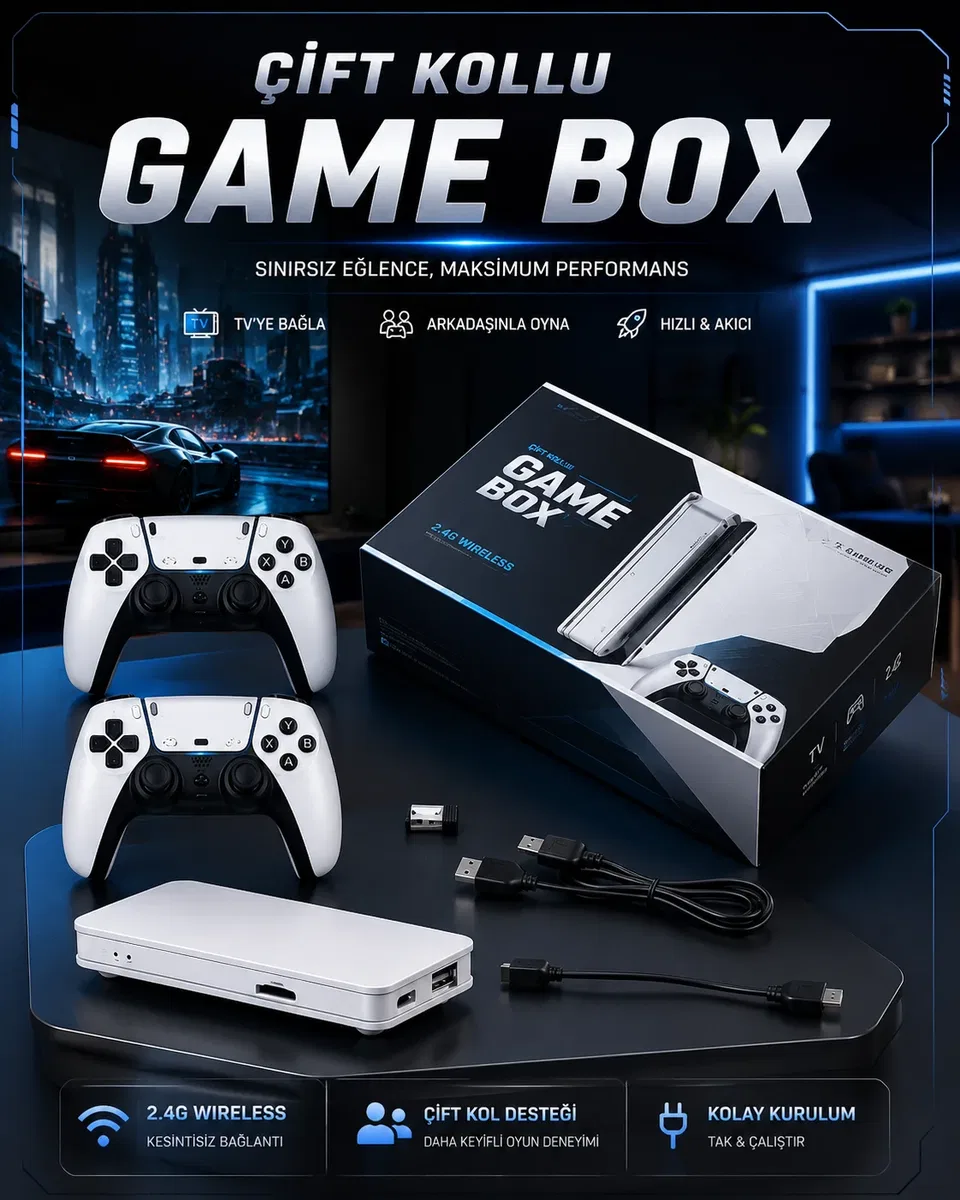 4K 3D HD Görüntü Kaliteli Kablosuz Çift Kollu 20. 000 Oyunlu Retro Oyun Konsolu TV Box