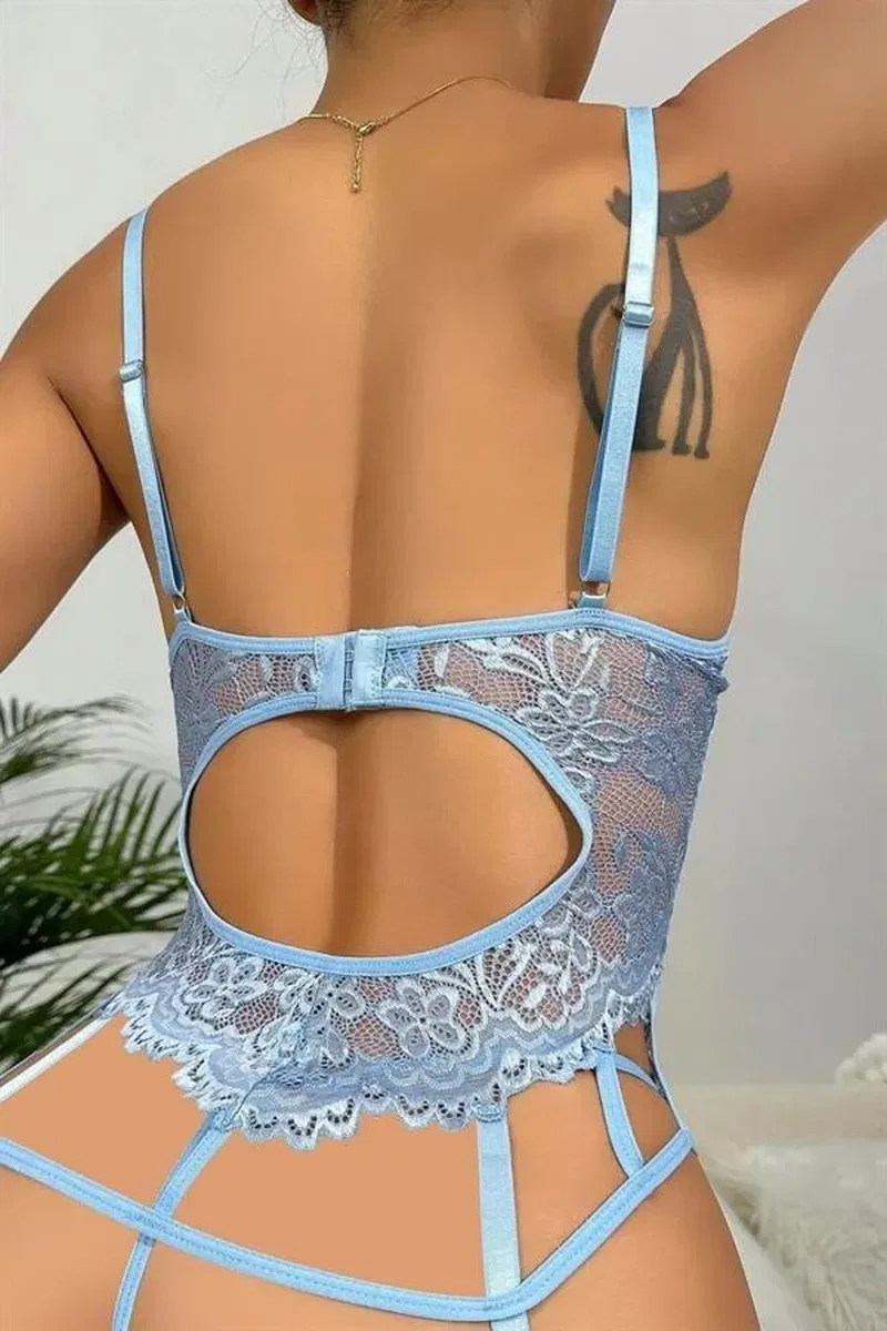 Özel Tasarım Dantelli Mavi Jartiyer Takımı görsel 3