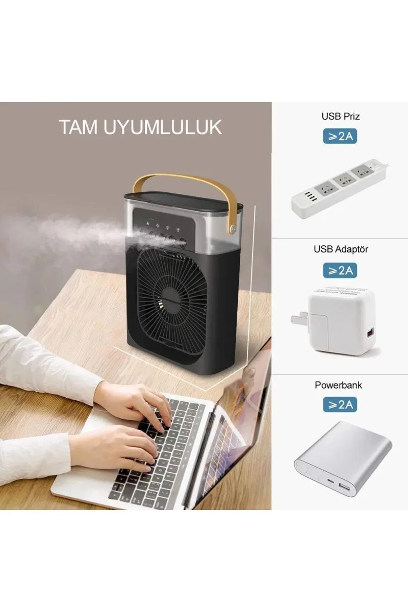 Taşınabilir Işıklı 5 Spreyli Vantilatör Buzlu Buharlı Vantilatör Mini Fan Nemlendirici görsel 3