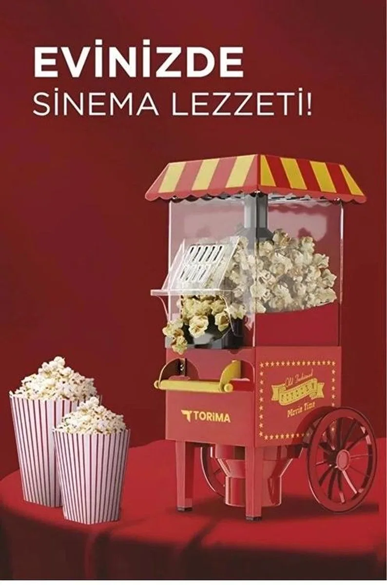 Yağsız Mısır Patlatma Popcorn Makinesi Kırmızı görsel 3