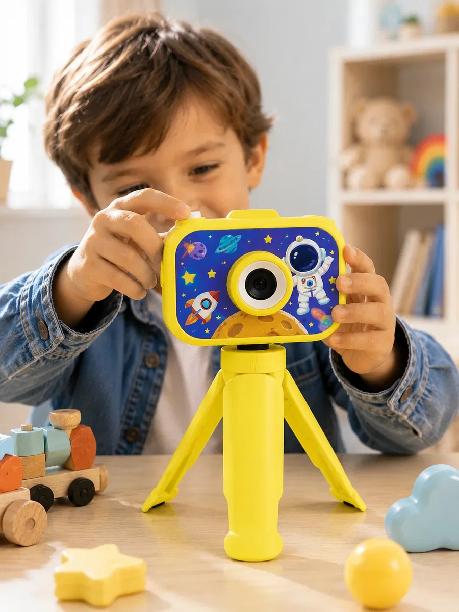 Şarjlı Çocuk Dijital Kamera Ön Arka Kamera Destekli HD Fotoğraf Video Çekimi Mini Tripodlu görsel 2