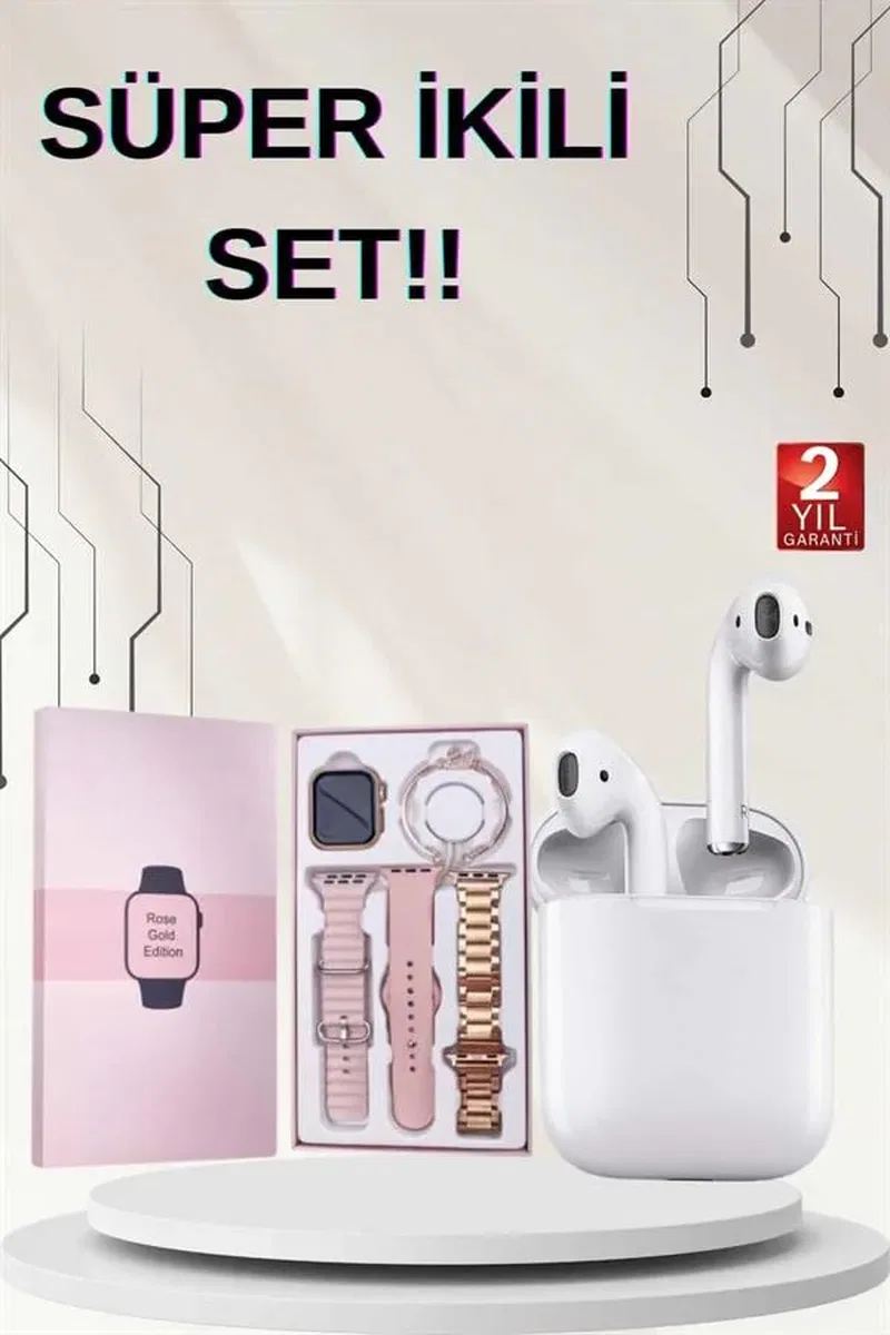 3 Kordonlu Dokunmatik Ekran Akıllı Saat ve 2. Nesil Kablosuz Bluetooth Kulaklık ANC/ENC görsel 2