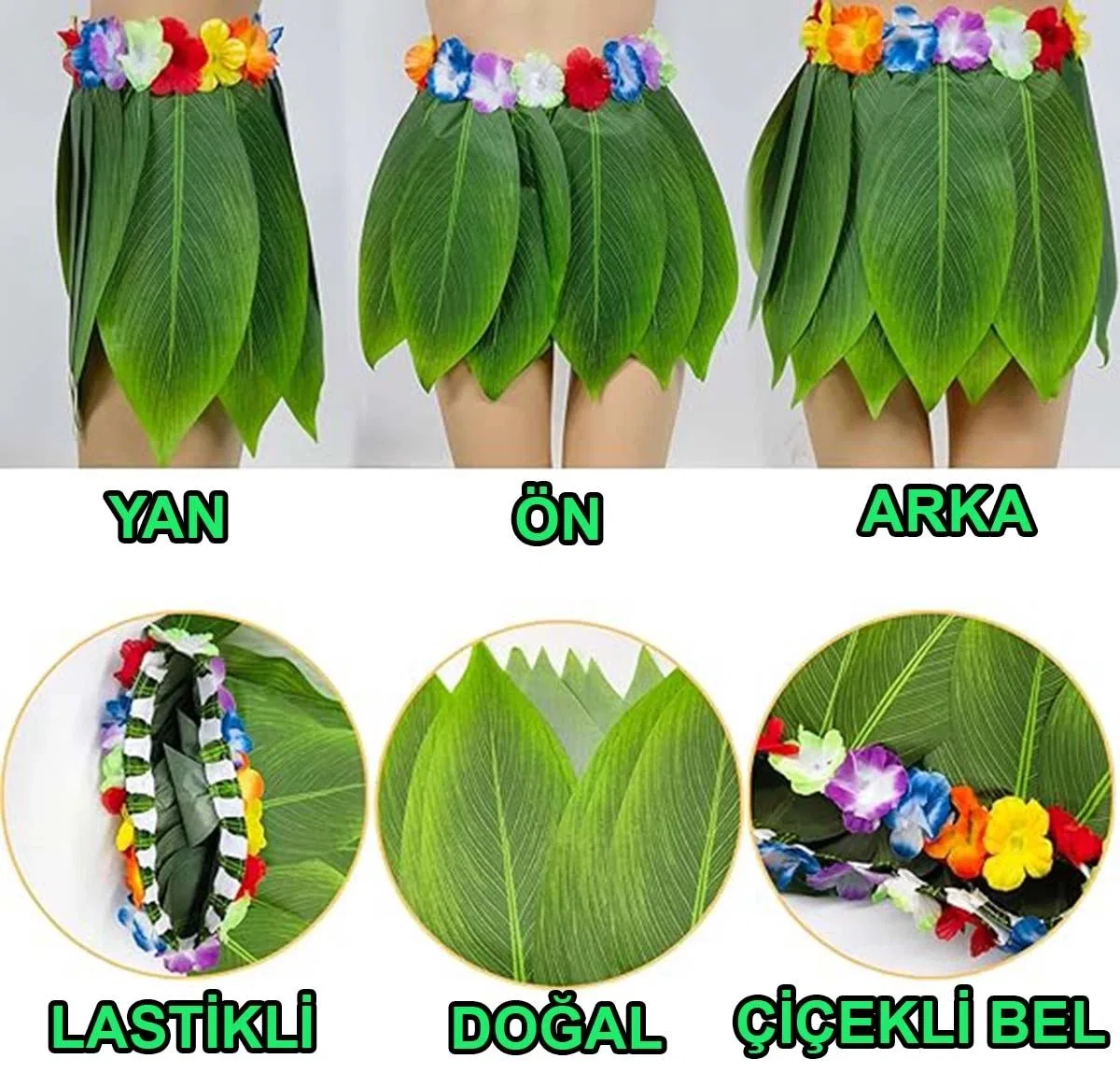Tropikal Esintili Hawaii Yapraklı Parti Eteği Yetişkin Boy görsel 4