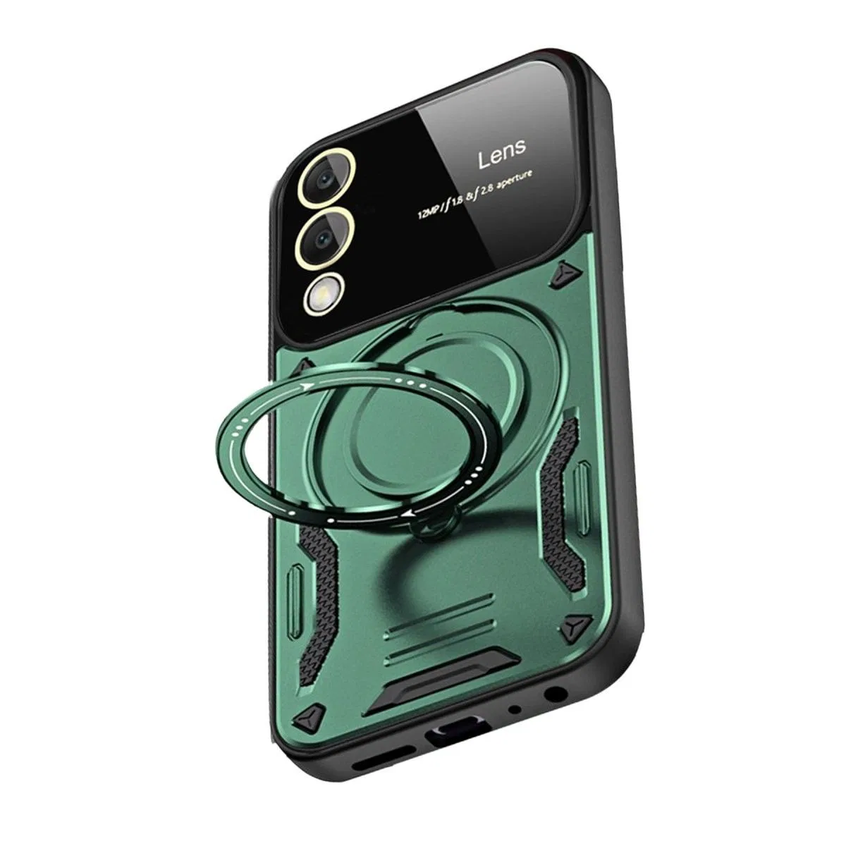Samsung Galaxy S25 Edge Kılıf Joy Lens Standlı Kapak - Koyu Yeşil görsel 4