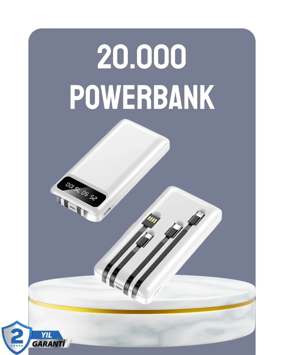 Hızlı Şarj Destekli 20. 000mAh Powerbank USB Type-C Lightning LCD